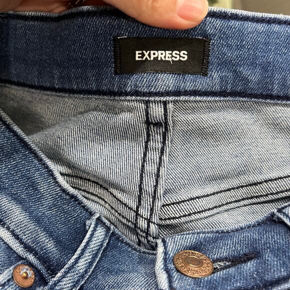 Express High Rise Flare Jeans Blue Denim Size 4R Long Leg Stretch - Picture 3 of 7